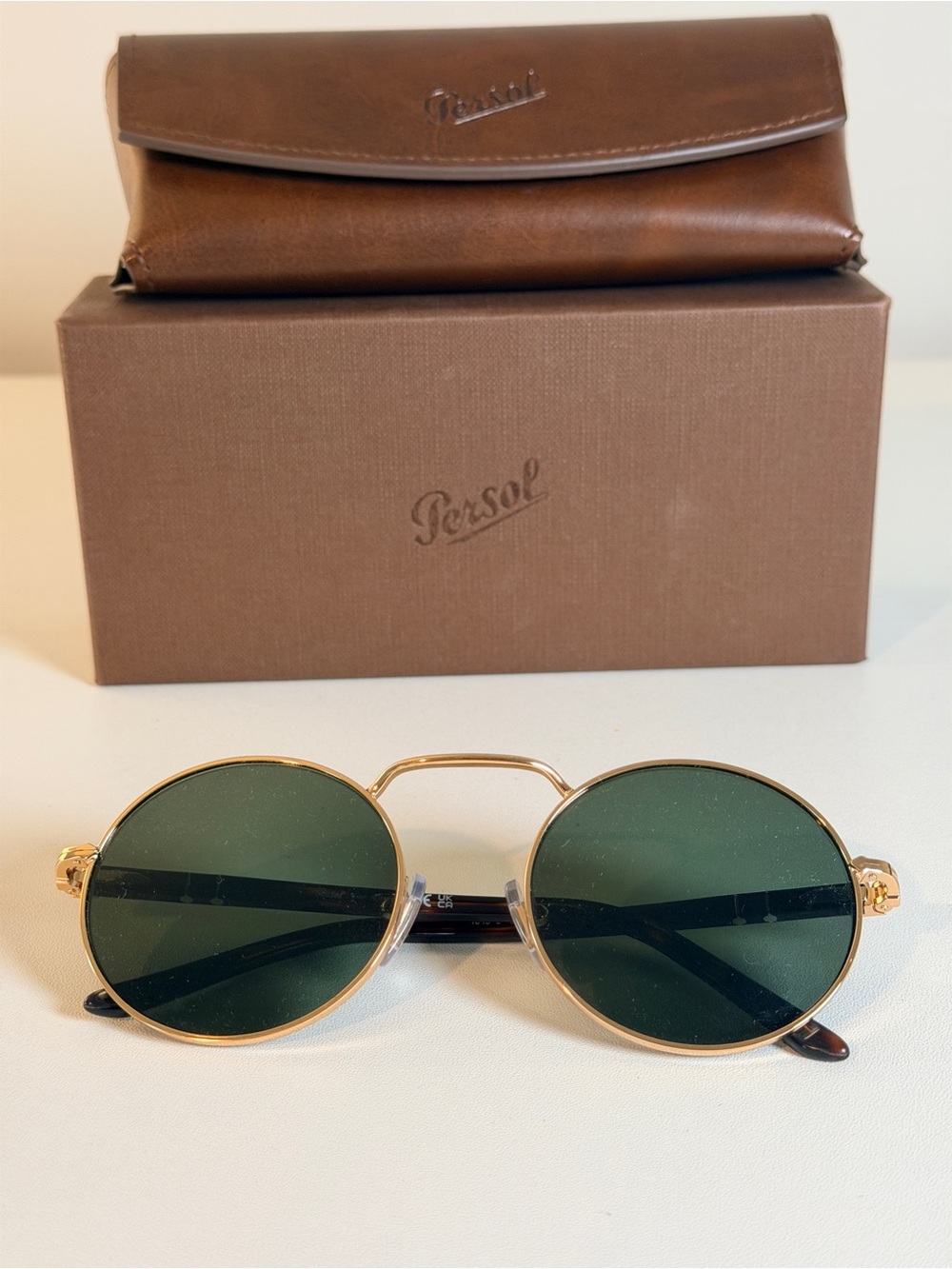 Persol Gold Round Sunglasses Havana